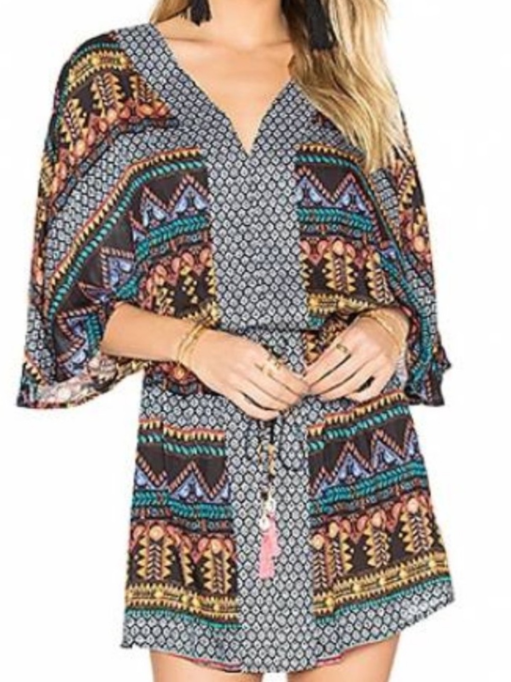 NEW Seafolly Spice Temple Bead Folk Kaftan Small Silk Blend Swim Cover Up